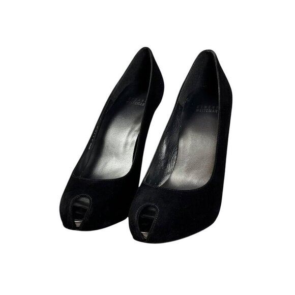 Stuart Weitzman Pip Toe Heels Sz.9 Black Suede Hidden Platform Minimalist Pumps - Picture 5 of 10